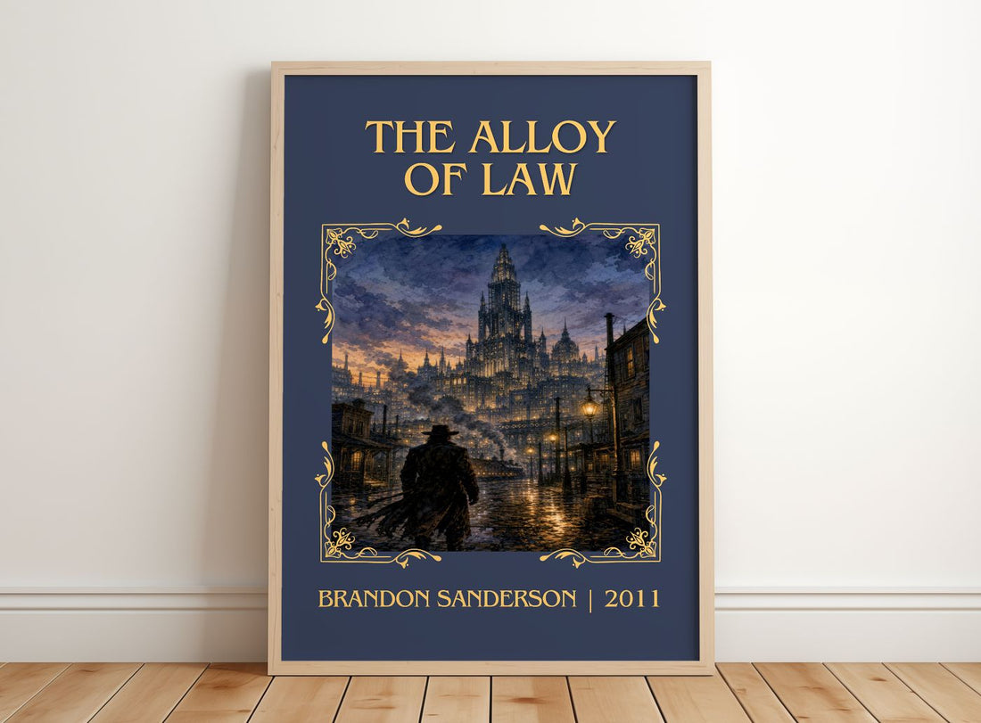 The Alloy of Law Classic Book Art Print by Brandon Sanderson – framed print leaning on a wooden floor
