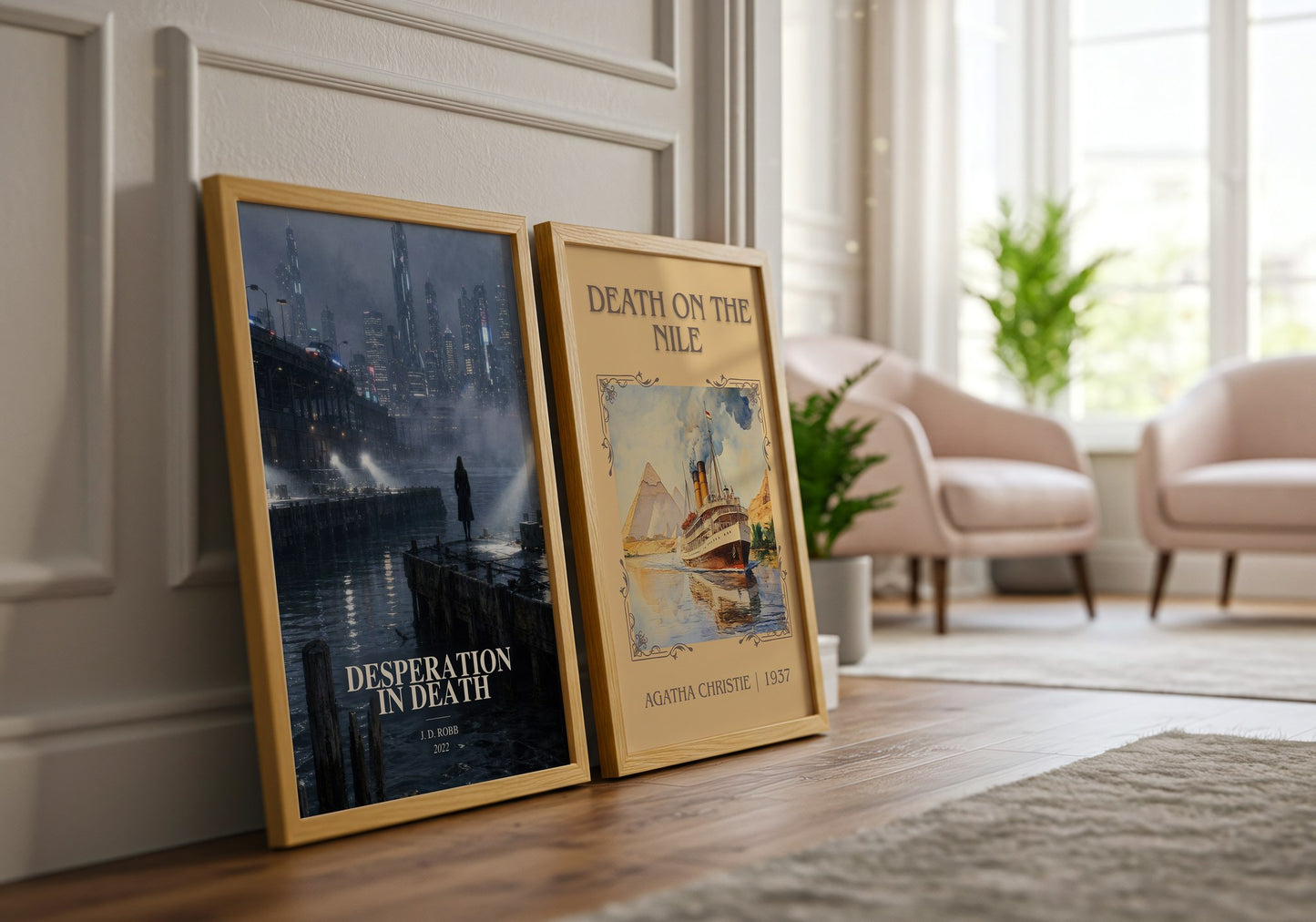 Desperation In Death watercolour print framed by window – literary home decor