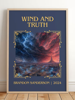 Wind and Truth Classic Book Art Print by Brandon Sanderson – framed print leaning on a wooden floor