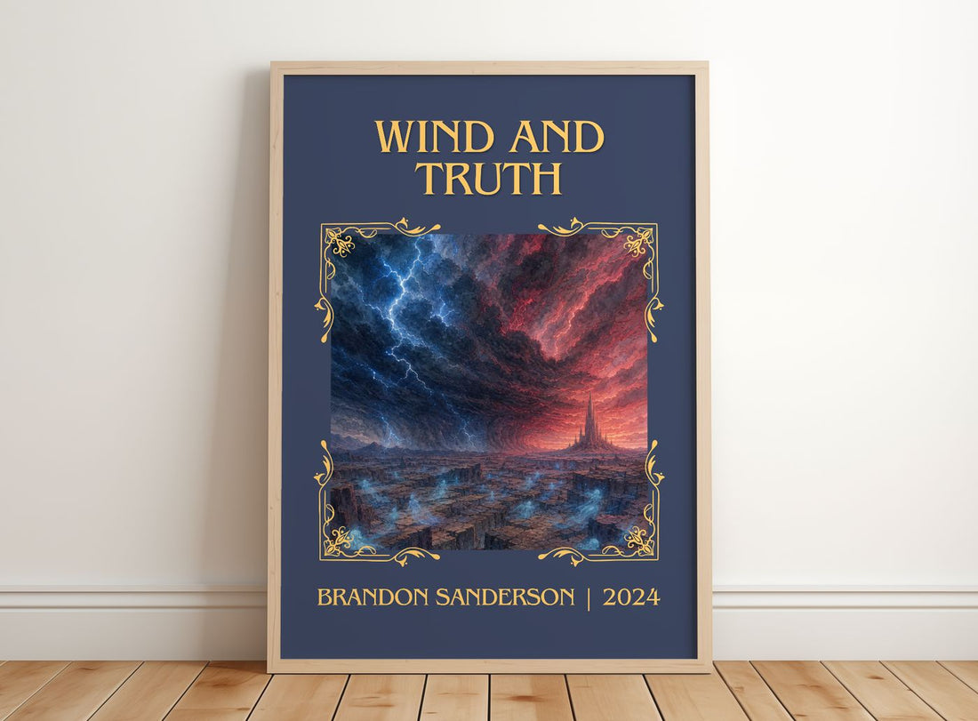 Wind and Truth Classic Book Art Print by Brandon Sanderson – framed print leaning on a wooden floor