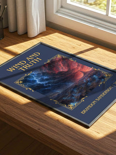 Wind and Truth Classic Book Art Print by Brandon Sanderson – print on a sunlit desk