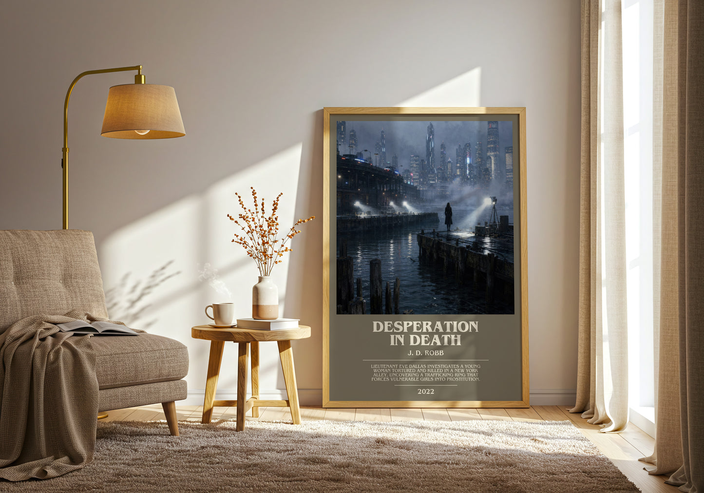 Desperation In Death bookish print on bookshelf – J. D. Robb fan gift
