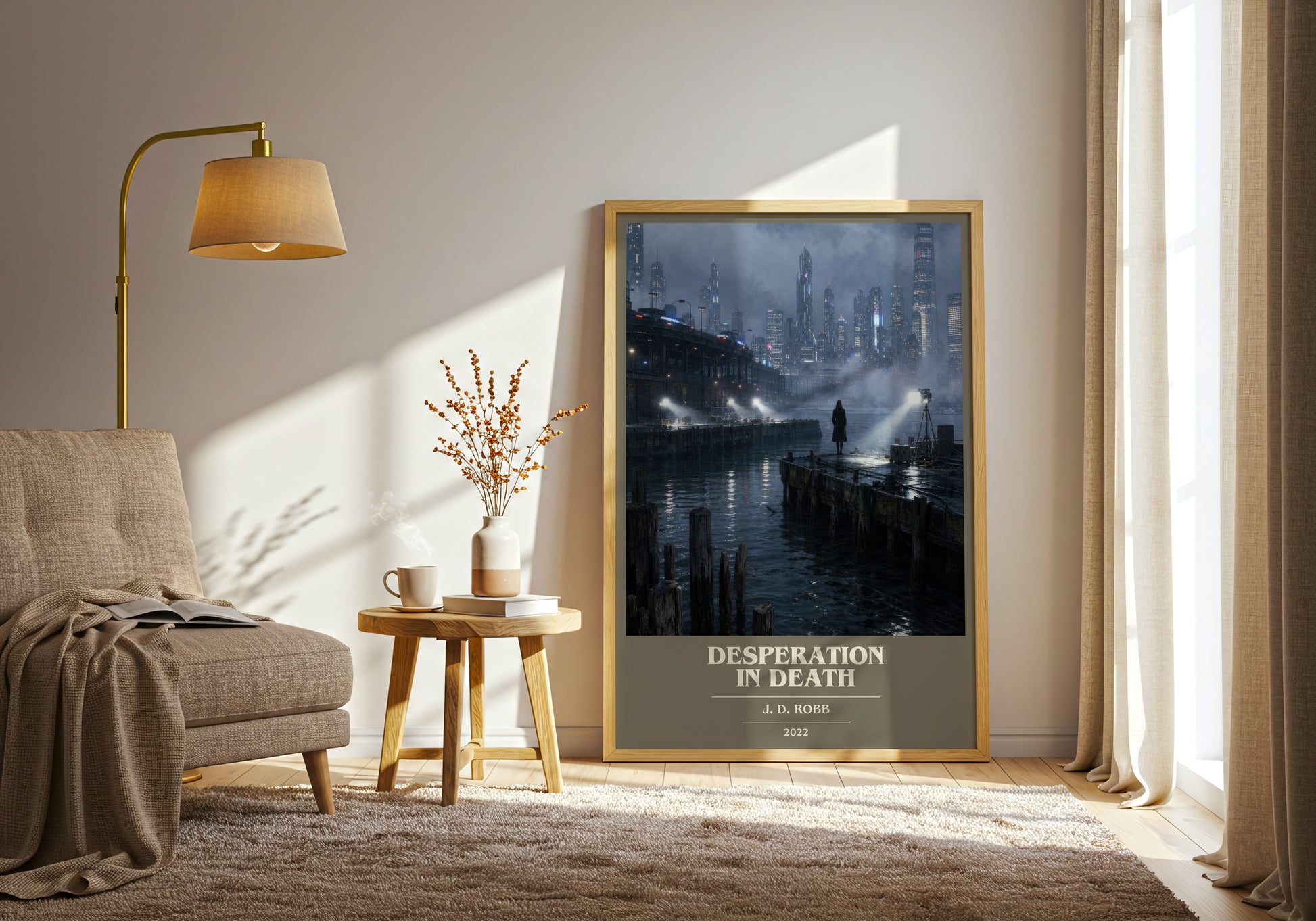 Desperation In Death book cover print on bookshelf – J. D. Robb fan gift