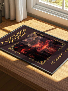 A Conjuring of Light Classic Book Art Print by V.E. Schwab – print on a sunlit desk