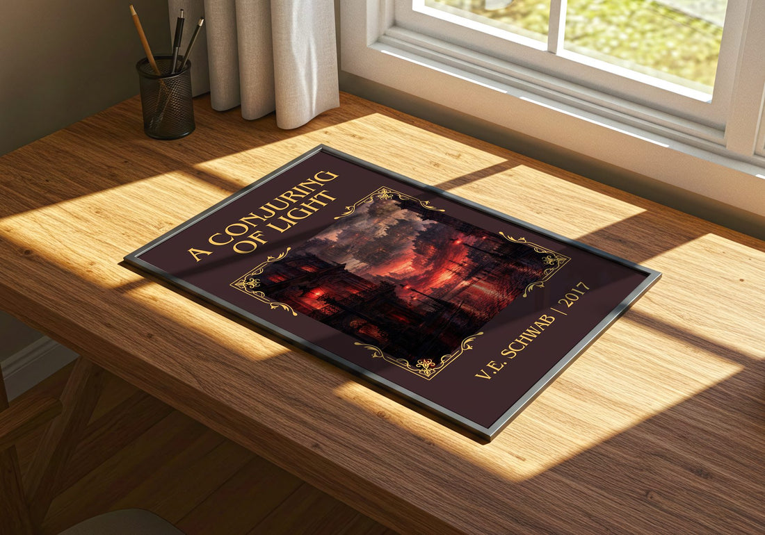 A Conjuring of Light Classic Book Art Print by V.E. Schwab – print on a sunlit desk
