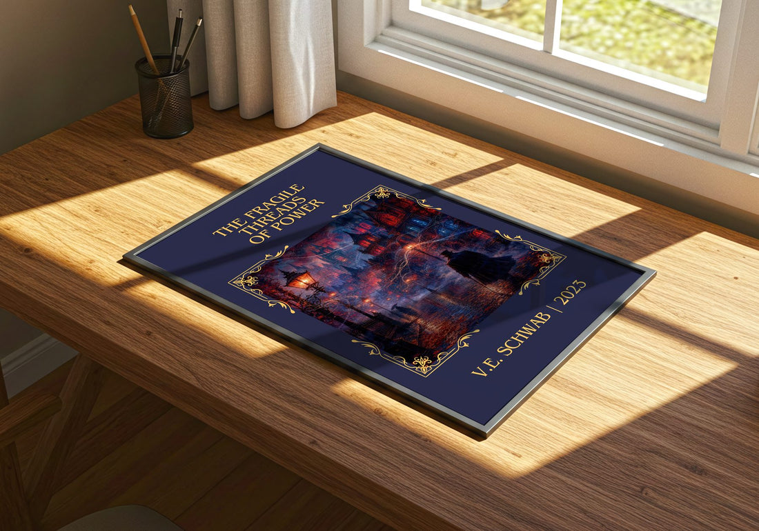 The Fragile Threads of Power Classic Book Art Print by V.E. Schwab – print on a sunlit desk