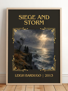 Siege and Storm Classic Book Art Print by Leigh Bardugo – framed print leaning on a wooden floor