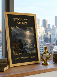 Siege and Storm Classic Book Art Print by Leigh Bardugo – framed print on a city-view windowsill