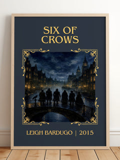 Six of Crows Classic Book Art Print by Leigh Bardugo – framed print leaning on a wooden floor