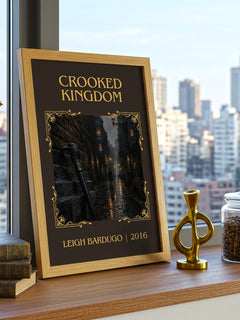 Crooked Kingdom Classic Book Art Print by Leigh Bardugo – framed print on a city-view windowsill