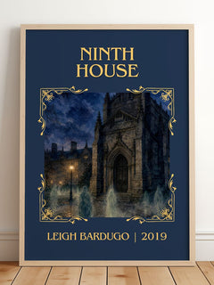Ninth House Classic Book Art Print by Leigh Bardugo – framed print leaning on a wooden floor