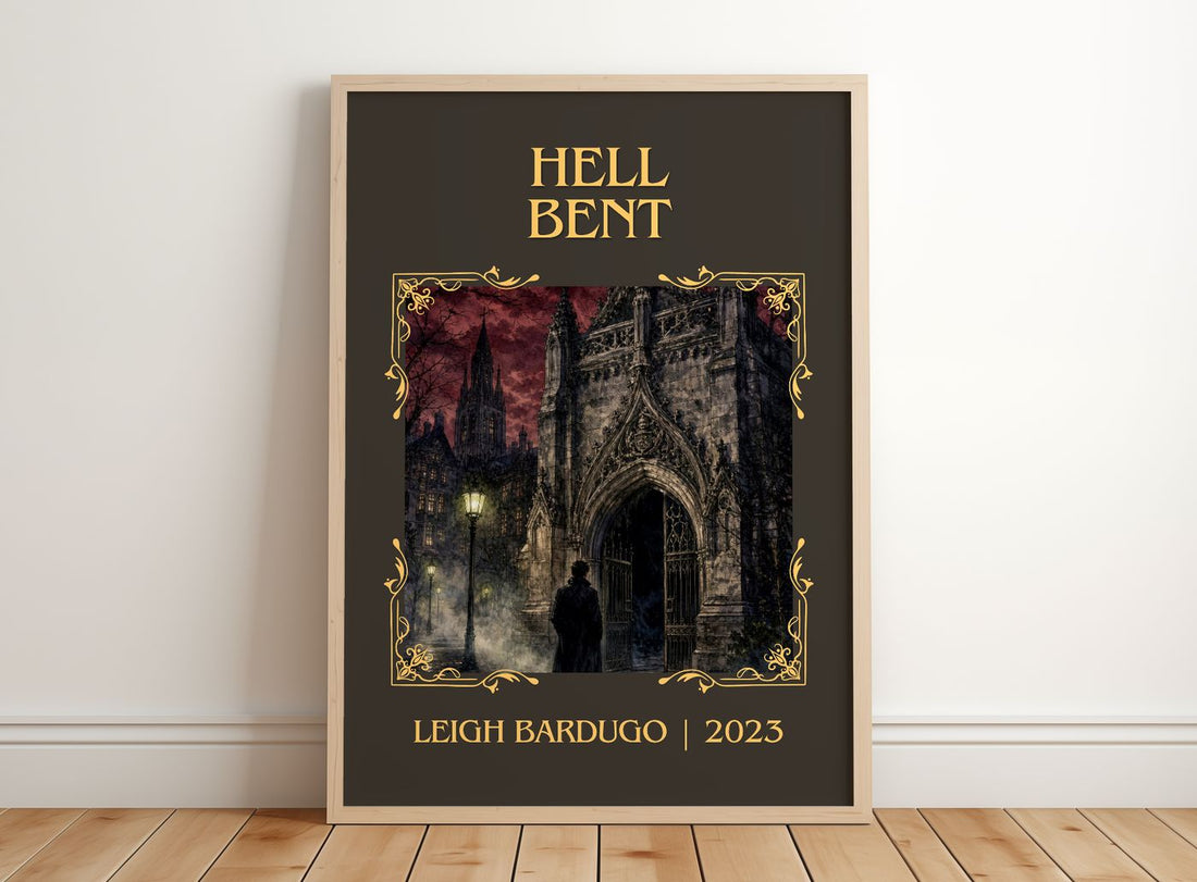 Hell Bent Classic Book Art Print by Leigh Bardugo – framed print leaning on a wooden floor