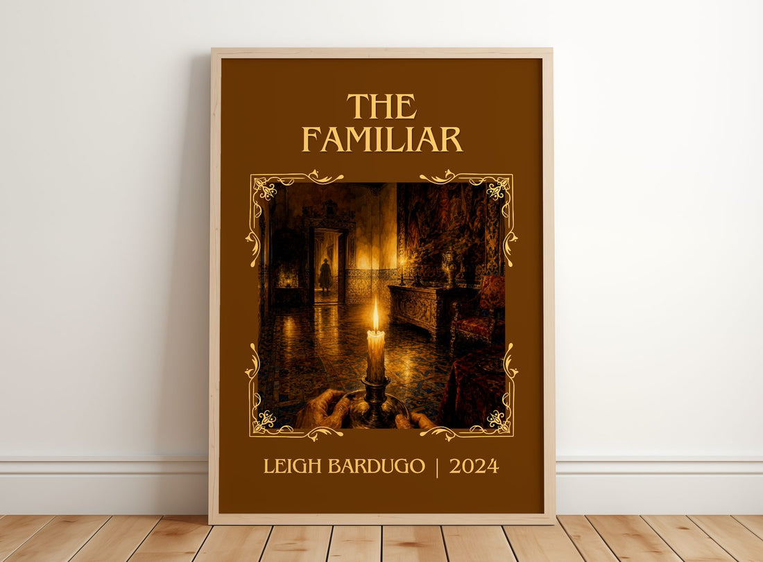 The Familiar Classic Book Art Print by Leigh Bardugo – framed print leaning on a wooden floor