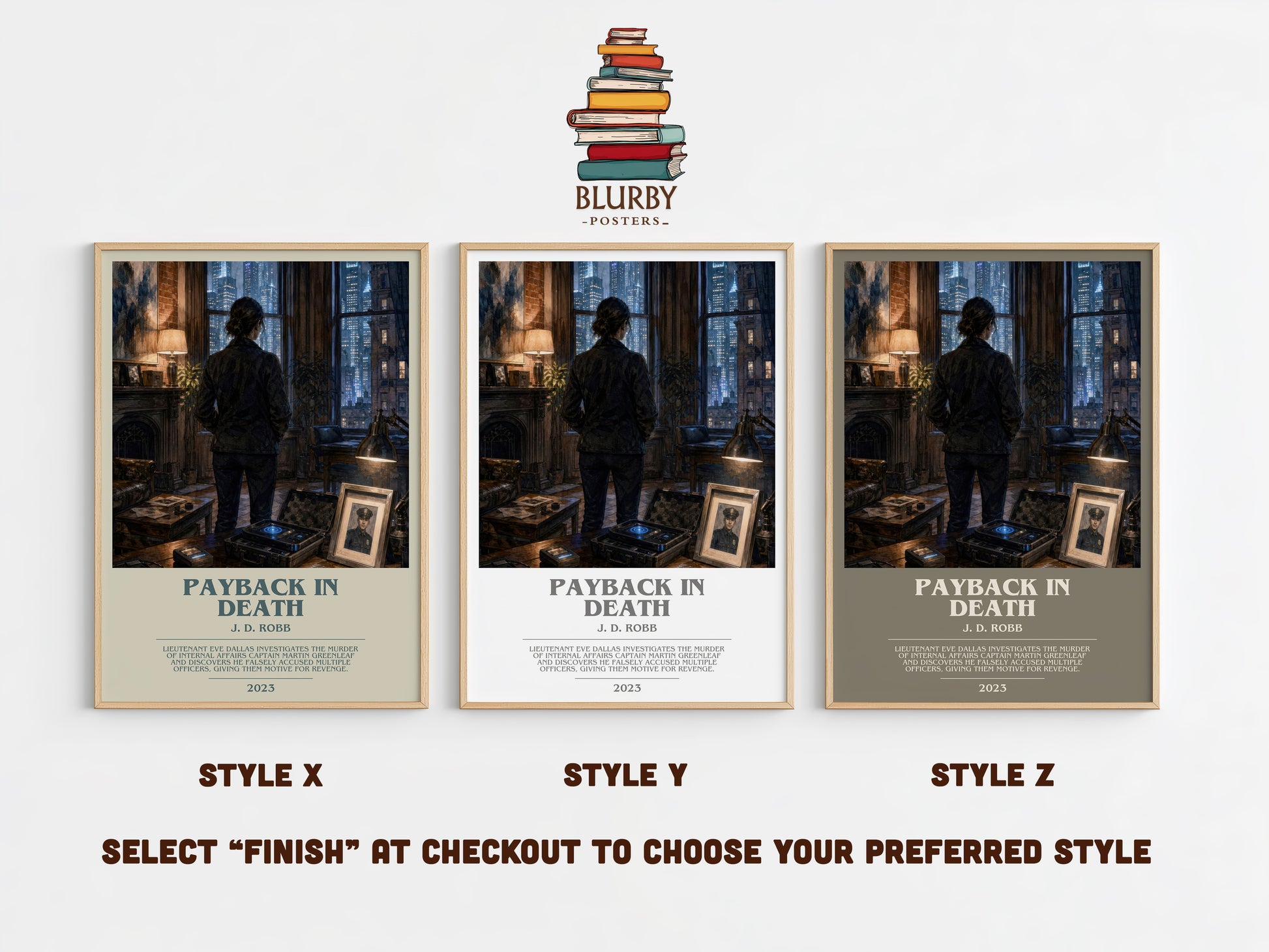 Payback In Death bookish print in frame leaning in hallway – crime wall art