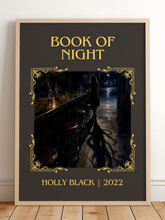 Book of Night Classic Book Art Print by Holly Black – framed print leaning on a wooden floor
