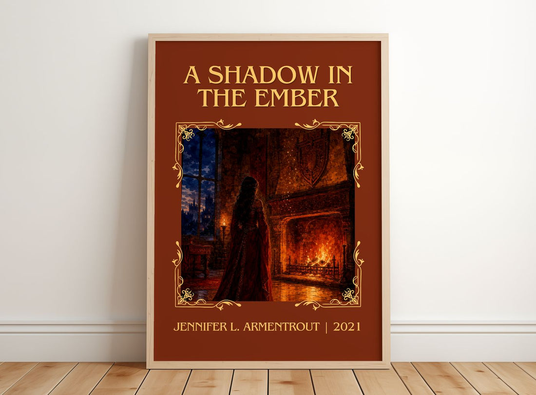 A Shadow in the Ember Classic Book Art Print by Jennifer L. Armentrout – framed print leaning on a wooden floor
