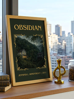 Obsidian Classic Book Art Print by Jennifer L. Armentrout – framed print on a city-view windowsill
