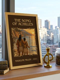 The Song of Achilles Classic Book Art Print by Madeline Miller – framed print on a city-view windowsill
