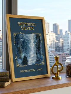Spinning Silver Classic Book Art Print by Naomi Novik – framed print on a city-view windowsill