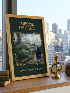 Throne of Jade Classic Book Art Print by Naomi Novik – framed print on a city-view windowsill