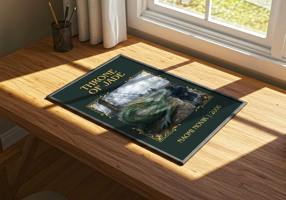 Throne of Jade Classic Book Art Print by Naomi Novik – print on a sunlit desk
