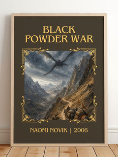 Black Powder War Classic Book Art Print by Naomi Novik – framed print leaning on a wooden floor
