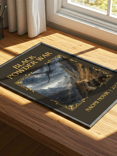 Black Powder War Classic Book Art Print by Naomi Novik – print on a sunlit desk