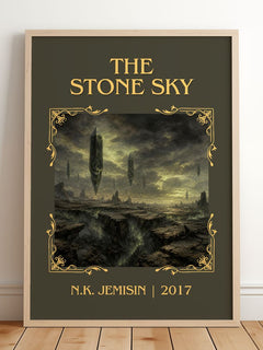 The Stone Sky Classic Book Art Print by N.K. Jemisin – framed print leaning on a wooden floor