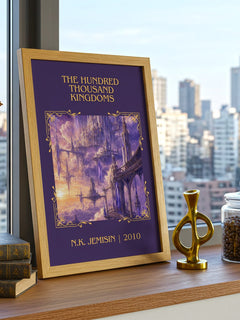 The Hundred Thousand Kingdoms Classic Book Art Print by N.K. Jemisin – framed print on a city-view windowsill
