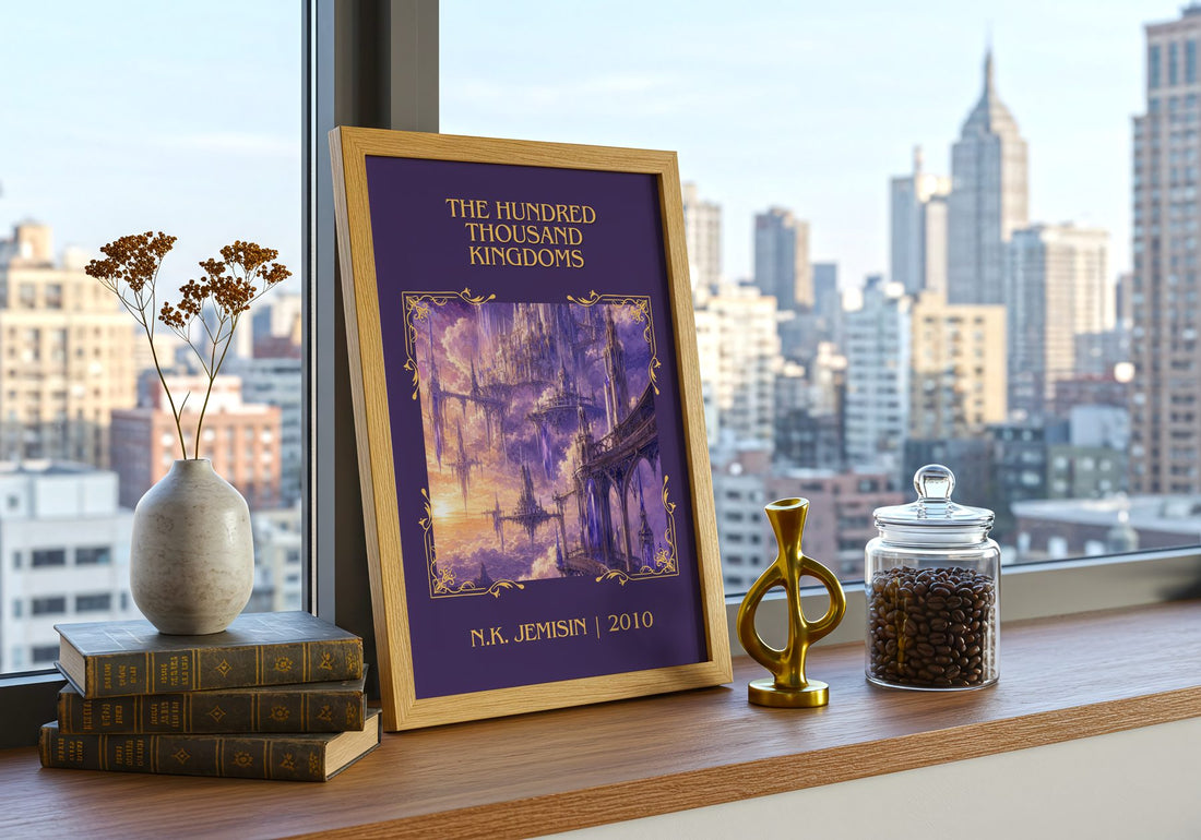 The Hundred Thousand Kingdoms Classic Book Art Print by N.K. Jemisin – framed print on a city-view windowsill