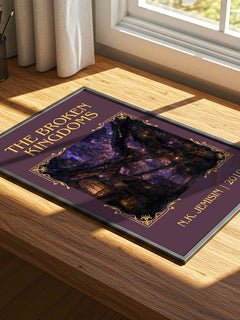 The Broken Kingdoms Classic Book Art Print by N.K. Jemisin – print on a sunlit desk