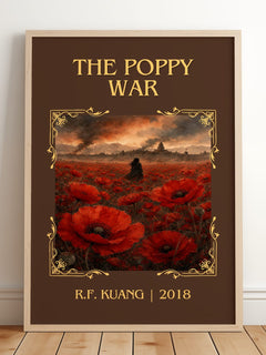 The Poppy War Classic Book Art Print by R.F. Kuang – framed print leaning on a wooden floor