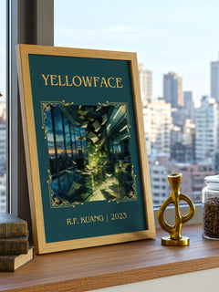 Yellowface Classic Book Art Print by R.F. Kuang – framed print on a city-view windowsill