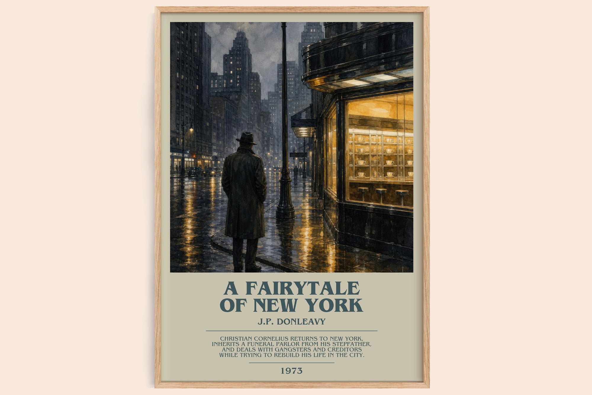 A Fairytale Of New York bookish book poster by J.P. Donleavy – framed literary art print