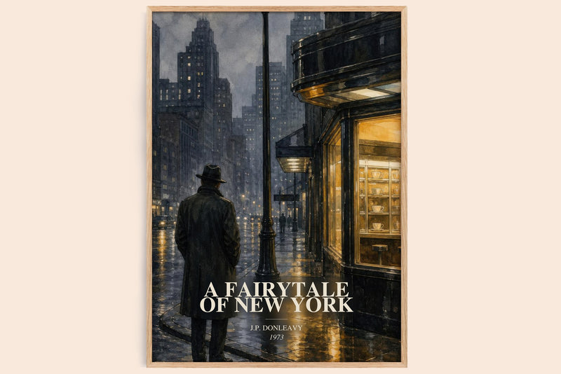 A Fairytale Of New York watercolour book poster by J.P. Donleavy – framed literary art print