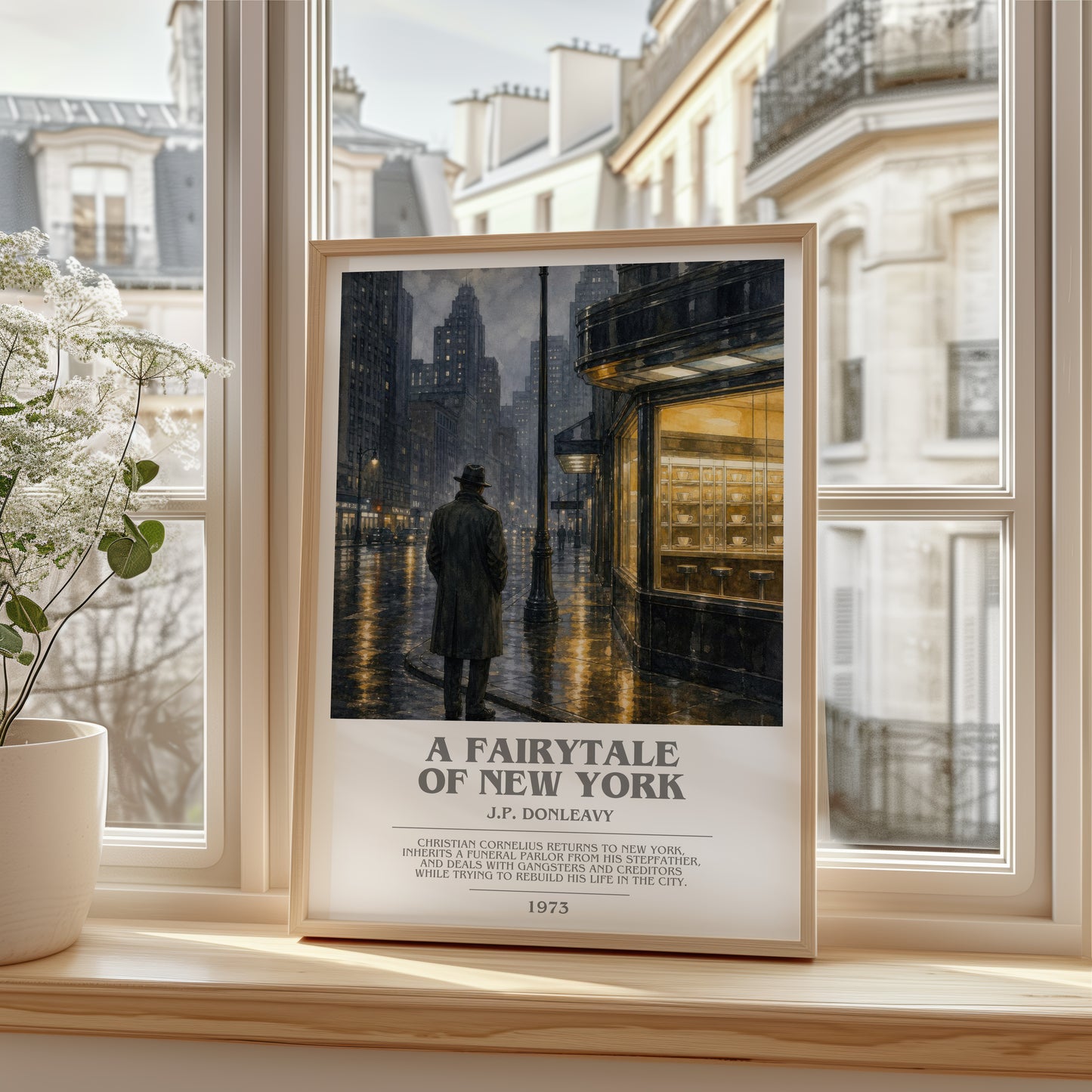 A Fairytale Of New York bookish poster colour and style options – J.P. Donleavy book art