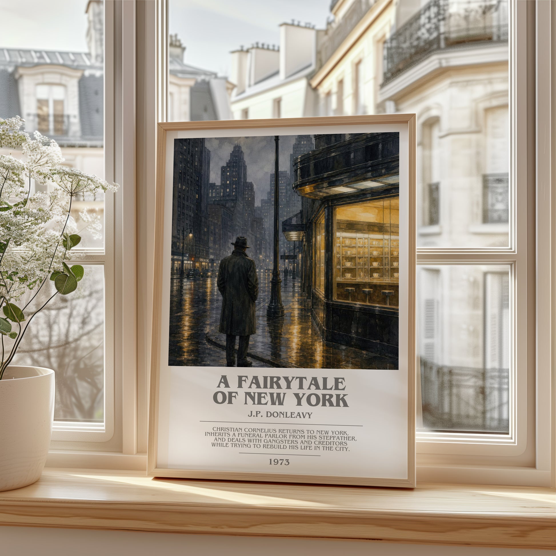 A Fairytale Of New York bookish poster colour and style options – J.P. Donleavy book art