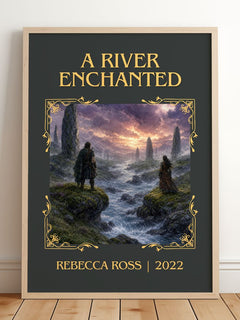 A River Enchanted Classic Book Art Print by Rebecca Ross – framed print leaning on a wooden floor