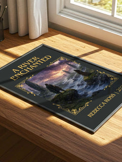A River Enchanted Classic Book Art Print by Rebecca Ross – print on a sunlit desk