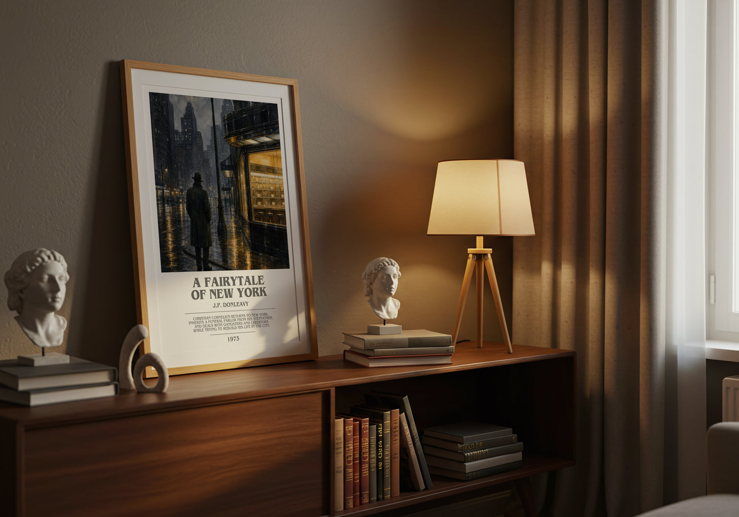 A Fairytale Of New York bookish book poster framed on wall – literary fiction wall art