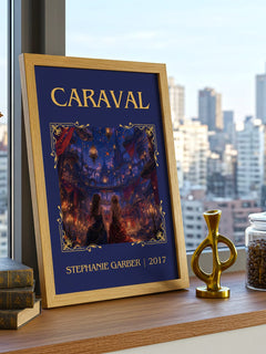 Caraval Classic Book Art Print by Stephanie Garber – framed print on a city-view windowsill