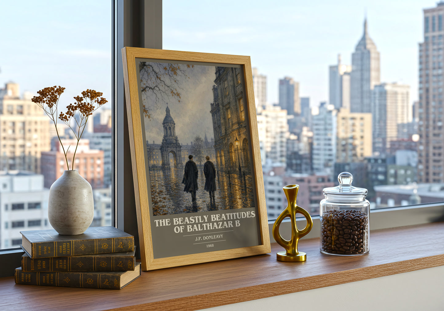 The Beastly Beatitudes Of Balthazar B book cover print framed by window – literary home decor