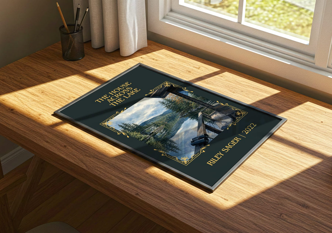 The House Across the Lake Classic Book Art Print by Riley Sager – print on a sunlit desk