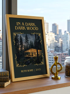 In a Dark, Dark Wood Classic Book Art Print by Ruth Ware – framed print on a city-view windowsill