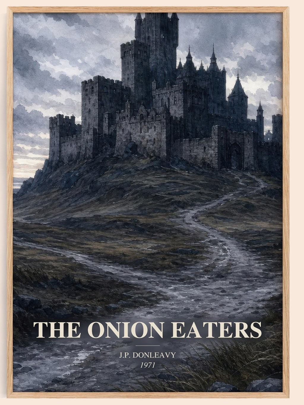 The Onion Eaters watercolour book poster by J.P. Donleavy – framed literary art print