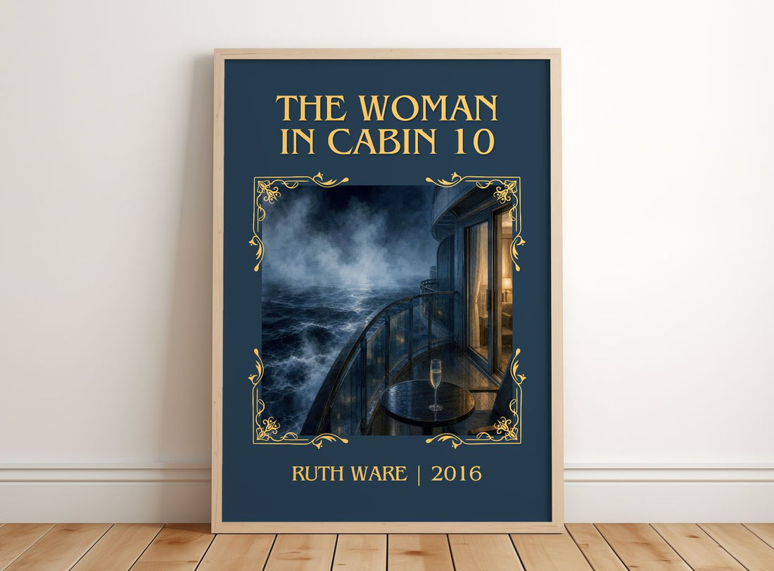 The Woman in Cabin 10 Classic Book Art Print by Ruth Ware – framed print leaning on a wooden floor