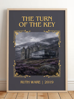 The Turn of the Key Classic Book Art Print by Ruth Ware – framed print leaning on a wooden floor