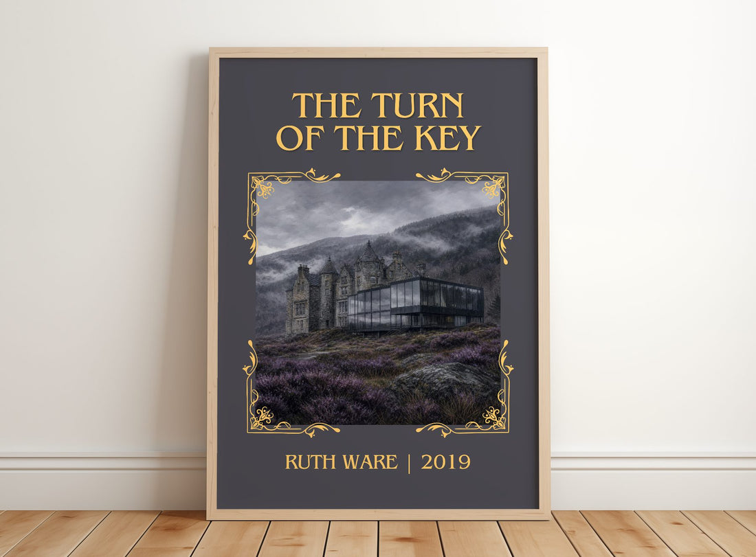 The Turn of the Key Classic Book Art Print by Ruth Ware – framed print leaning on a wooden floor
