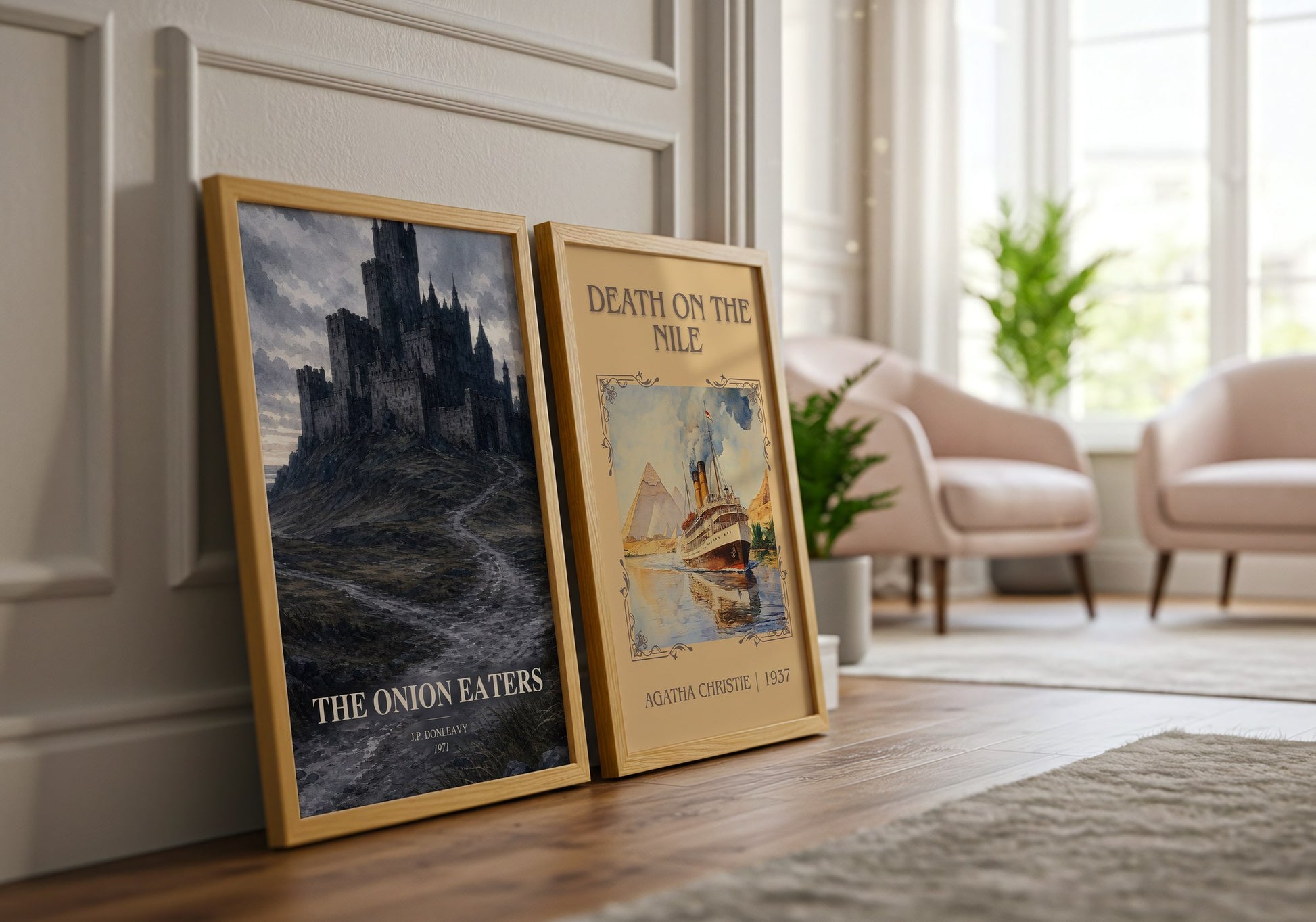 The Onion Eaters watercolour print framed by window – literary home decor