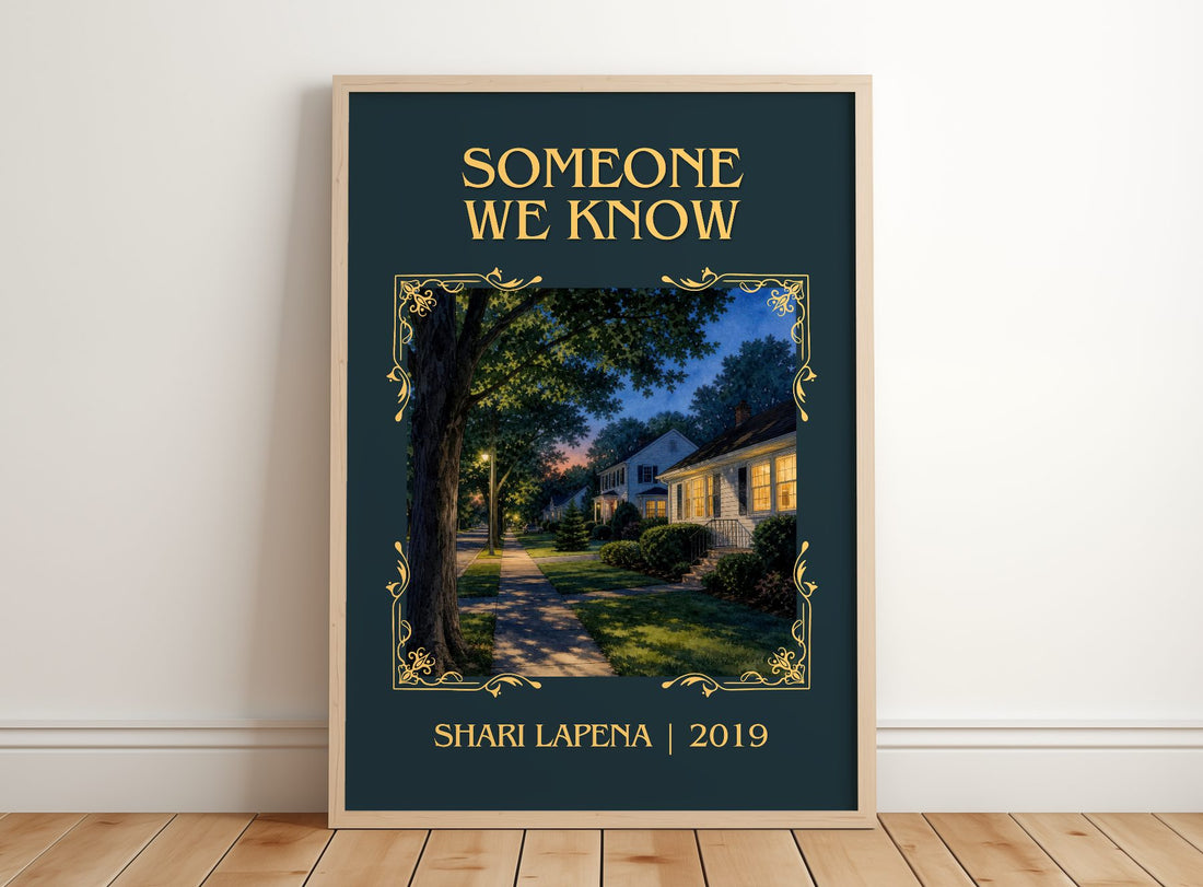 Someone We Know Classic Book Art Print by Shari Lapena – framed print leaning on a wooden floor